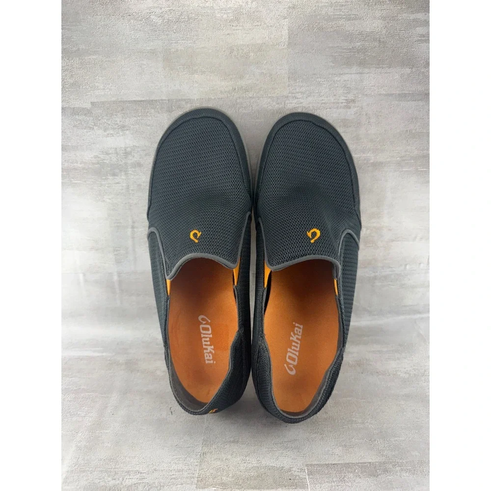 OluKai Nohea Mesh Men Sz 9.5 Grey Orange Slip On Loafers 10188-4242